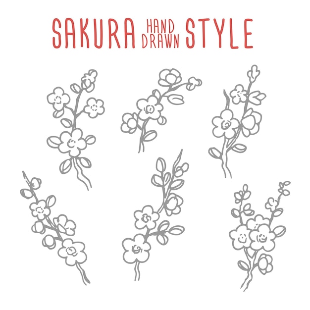 Ręcznie Rysowane Elementy Vintage Sakura Wektor