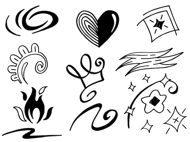 Ręcznie rysowane elementy zestawuStreszczenie wstążki ze strzałkami i inne elementy w ręcznie rysowane stylu do projektowania koncepcyjnego Ilustracja wektorowa Doodle