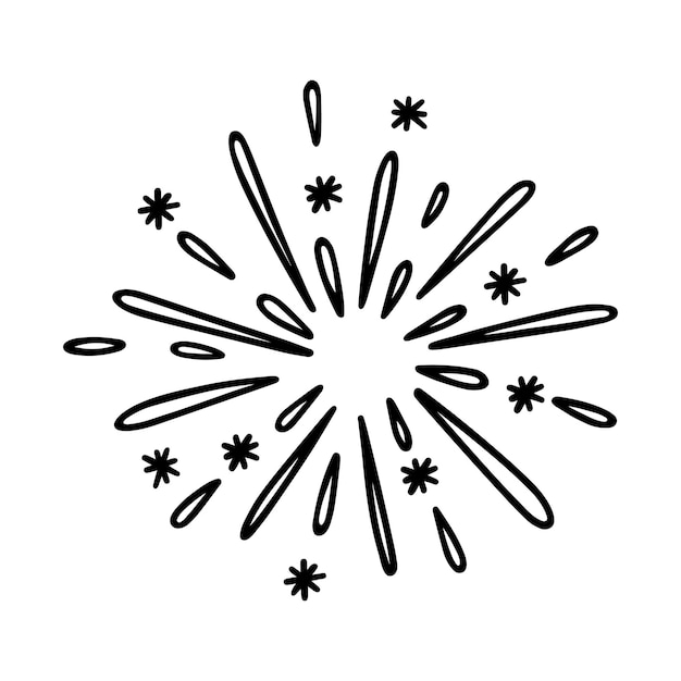 Ręcznie rysowane fajerwerki doodle ilustracja wektorowa na białym tle