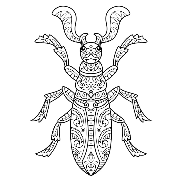 Ręcznie Rysowane Fanous Beetle W Stylu Zentangle