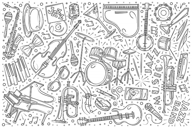 Plik wektorowy ręcznie rysowane festiwal jazzowy zestaw doodle