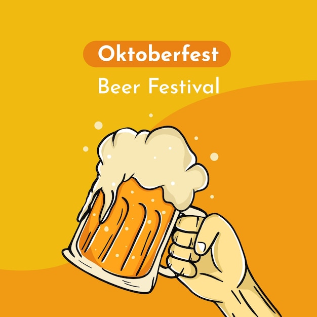 Ręcznie Rysowane Festiwal Piwa Oktoberfest Ze Szkłem I Ręką