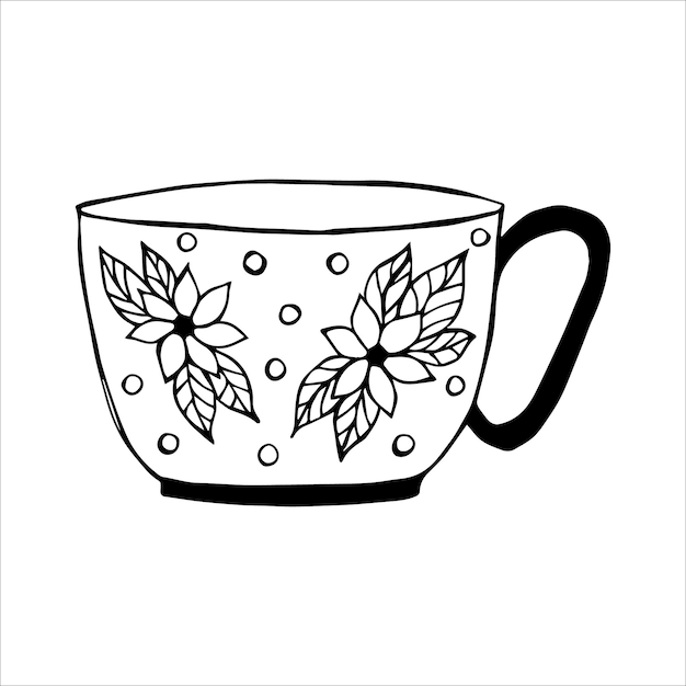 Ręcznie Rysowane Filiżanka Herbaty Lub Kawy Doodle Lub Szkic Płaski Obraz