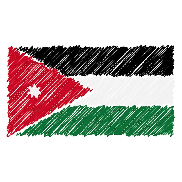 Plik wektorowy ręcznie rysowane flaga narodowa jordanii na białym tle na białym tle ilustracja styl szkic wektor