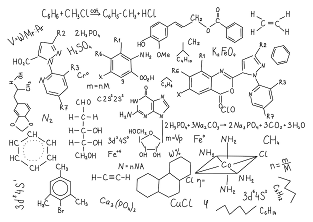 Plik wektorowy ręcznie rysowane formuły chemii edukacja naukowa