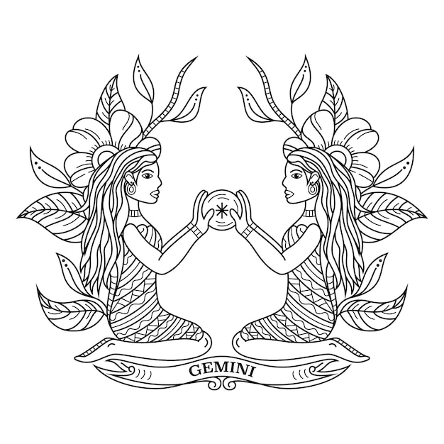 Ręcznie rysowane gemini w stylu zentangle