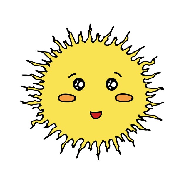 Ręcznie rysowane happy sun emoji Lato doodle Pojedynczy element wektora do projektowania