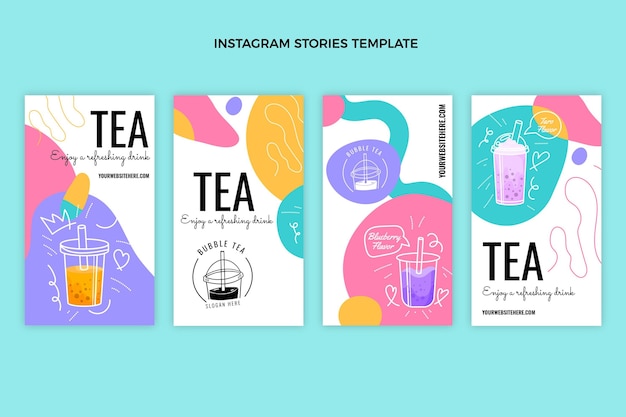Ręcznie rysowane historie o herbacie na Instagramie