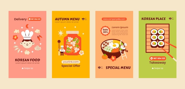 Ręcznie rysowane historie o koreańskiej restauracji na Instagramie
