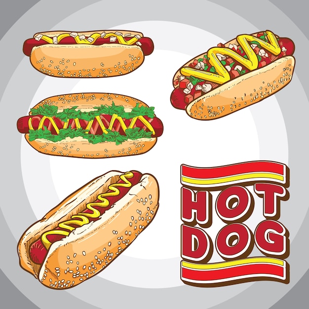 Ręcznie Rysowane Hot Dog Ilustracji