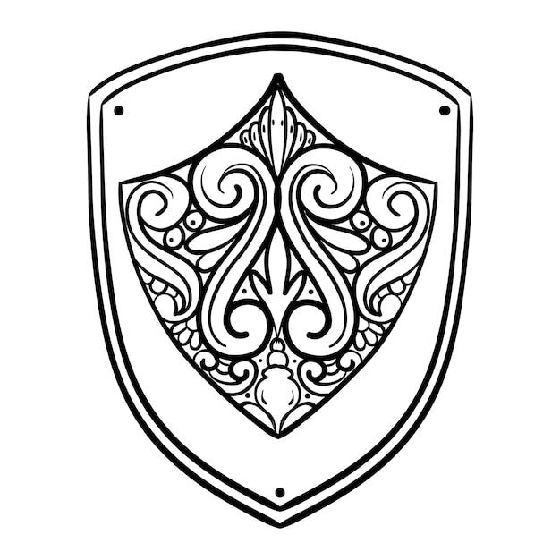 Plik wektorowy ręcznie rysowane ikona tarczy tarcza ogień ikona wektor ręcznie rysowane doodle tarcza szkic czarno-biały rysunek prosty symbol ognia