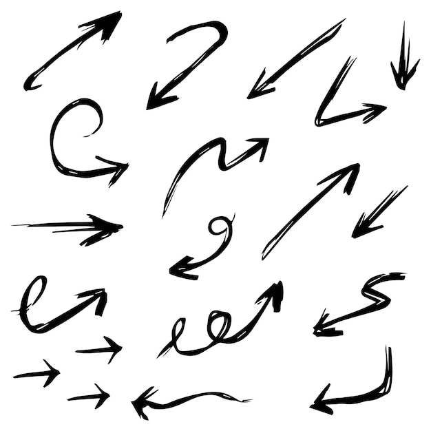 Plik wektorowy ręcznie rysowane ikony strzałek ustaw ikonę strzałki doodle z różnymi kierunkami