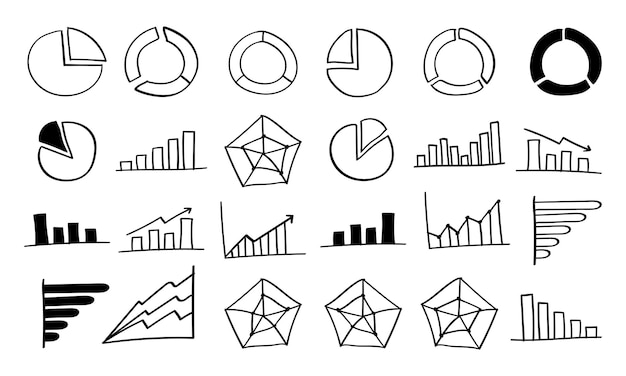Ręcznie Rysowane Ikony Wykresów I Wykresów W Stylu Doodle