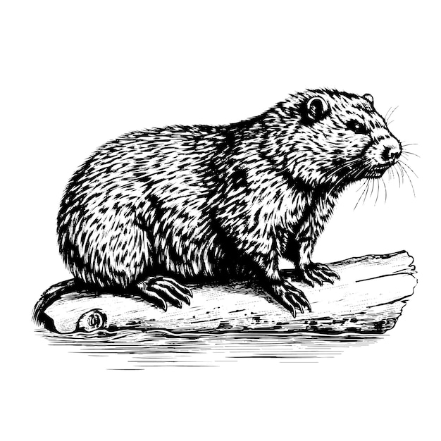 Ręcznie rysowane ilustracja bobra w stylu grawerowanym na białym tle