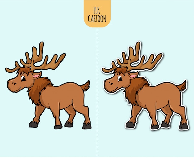 Ręcznie Rysowane Ilustracja Cartoon Elk Z Opcją Projektowania Naklejki