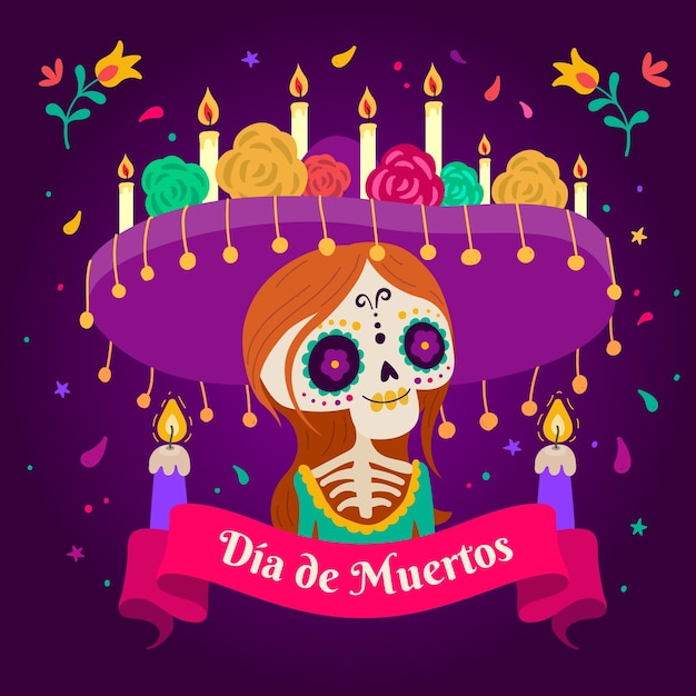 Plik wektorowy ręcznie rysowane ilustracja dia de muertos