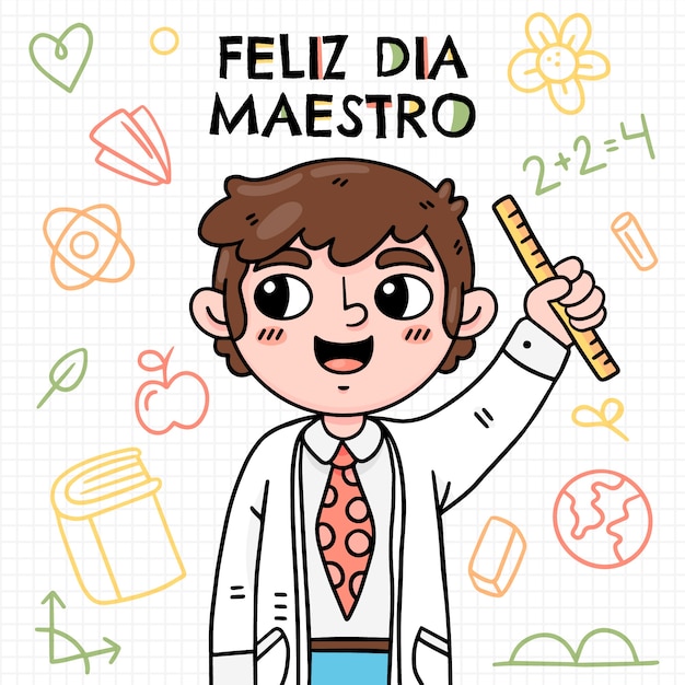 Ręcznie rysowane ilustracja dzień nauczyciela w języku hiszpańskim