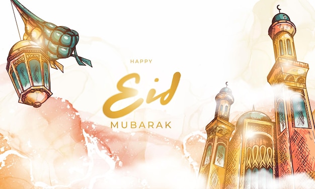 Ręcznie Rysowane Ilustracja Eid Alfitr Eid Mubarak