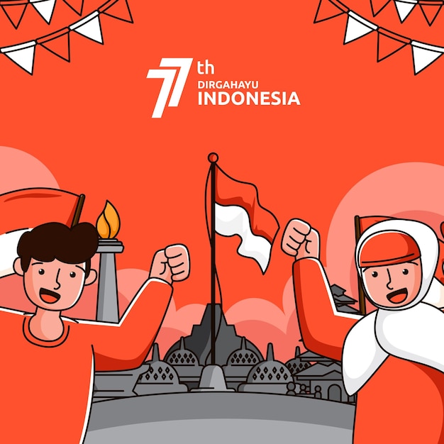 Ręcznie Rysowane Ilustracja Indonezyjskiego Dnia Niepodległości