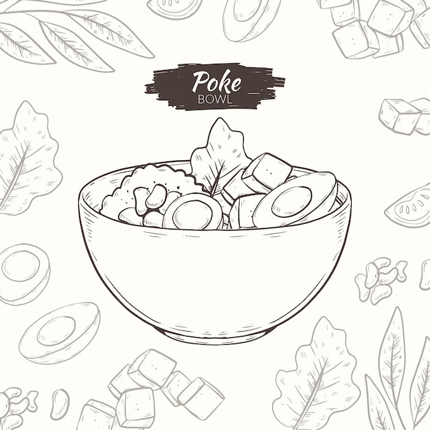 Plik wektorowy ręcznie rysowane ilustracja jedzenie płaska miska szturchać