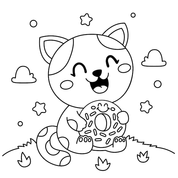 Ręcznie rysowane ilustracja kolorowanka kawaii