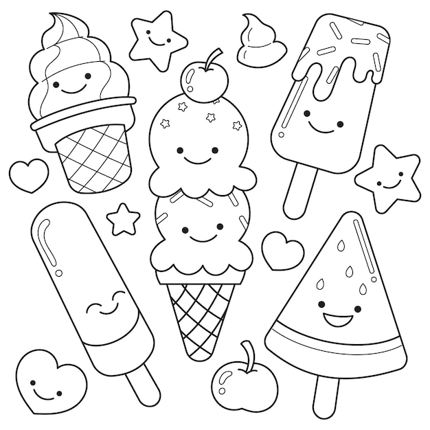 Ręcznie rysowane ilustracja kolorowanka kawaii