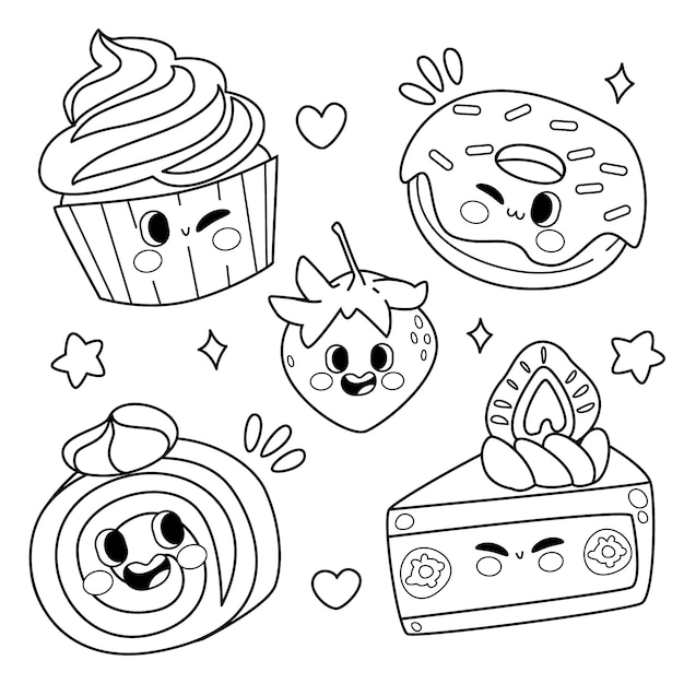 Ręcznie rysowane ilustracja kolorowanka kawaii