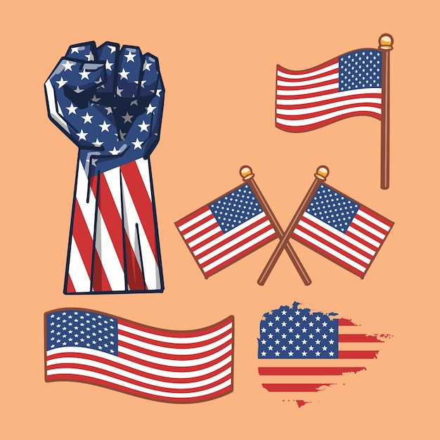 Ręcznie rysowane ilustracja kreskówka flagi amerykańskiej