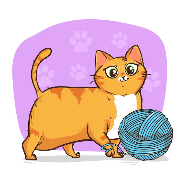 Ręcznie Rysowane Ilustracja Kreskówka Gruby Kot