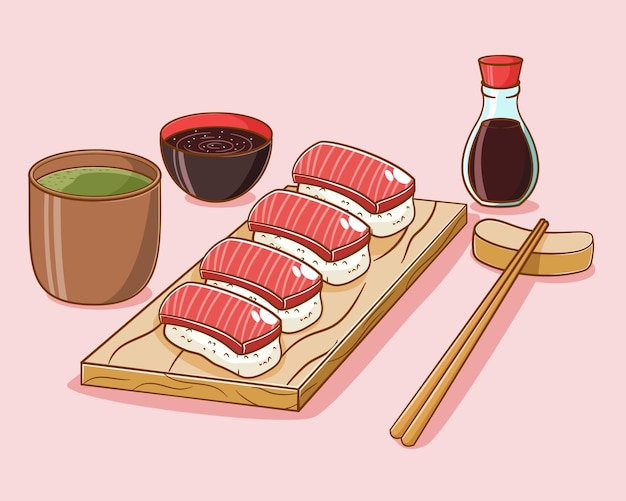 Plik wektorowy ręcznie rysowane ilustracja kreskówka sushi