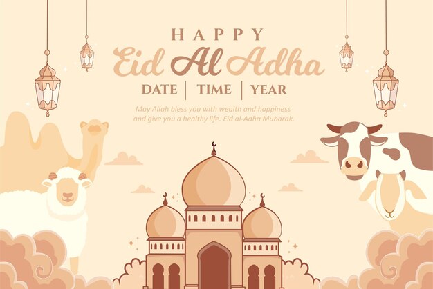 Ręcznie rysowane ilustracja kreskówka szczęśliwy eid al adha