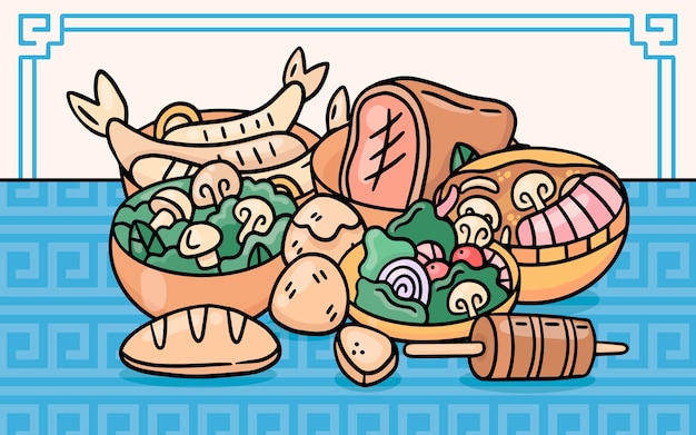 Ręcznie rysowane ilustracja kuchni greckiej