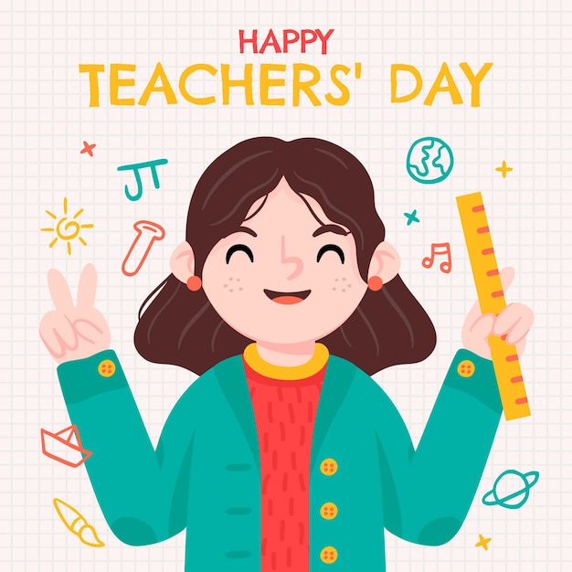 Plik wektorowy ręcznie rysowane ilustracja płaski dzień nauczycieli