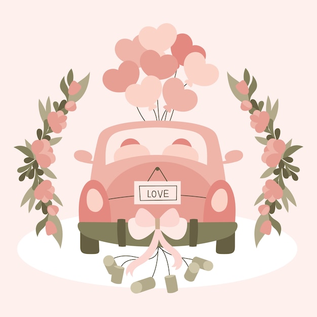 Plik wektorowy ręcznie rysowane ilustracja samochodu małżeńskiego