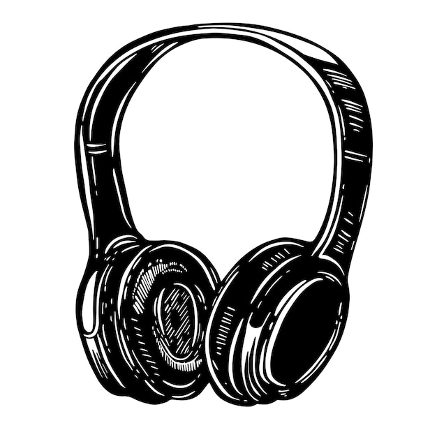 Ręcznie Rysowane Ilustracja Słuchawek Na Białym Tle. Element Na Logo, Etykietę, Godło, Znak, Plakat, Koszulkę. Wizerunek