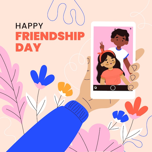 Plik wektorowy ręcznie rysowane ilustracja smartfona dzień przyjaźni