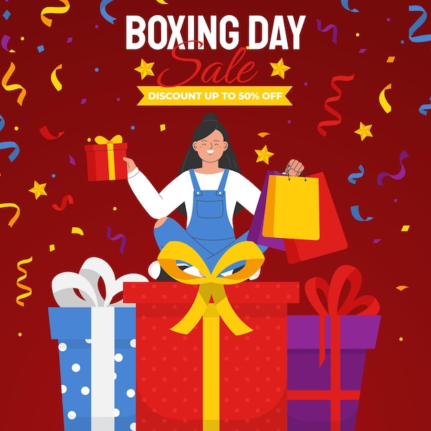 Ręcznie Rysowane Ilustracja Sprzedaży Płaskiej Boxing Day