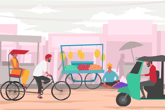 Ręcznie rysowane ilustracja stylu życia w Indiach