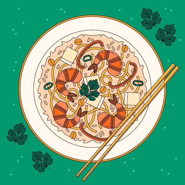 Plik wektorowy ręcznie rysowane ilustracja tajskiego jedzenia