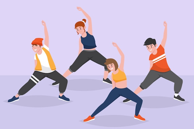 Ręcznie rysowane ilustracja tańca fitness klasa z ludźmi