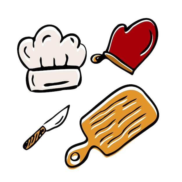 Plik wektorowy ręcznie rysowane ilustracja z naczyniami kuchennymi rzeczywisty wektor rysunek narzędzi do gotowania kreatywny styl doodle praca sztuka atramentu zestaw kuchenny