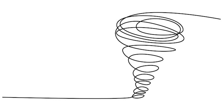 Wektor ręcznie rysowane ilustracje wektorowe tornado w stylu doodle na białym tle burza z ręką tornado