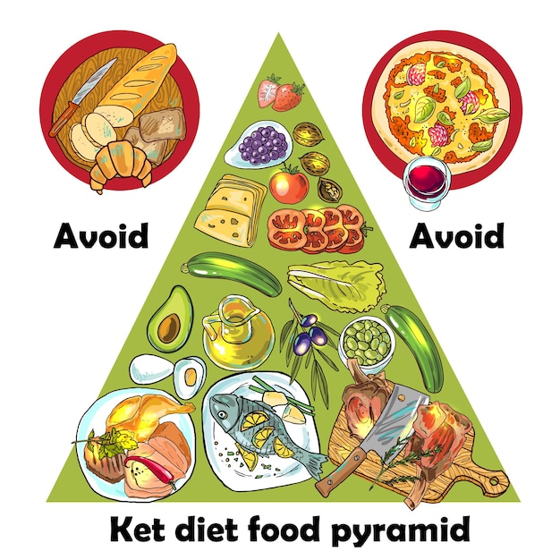 Plik wektorowy ręcznie rysowane ilustracji wektorowych ketodiet żywienia i ćwiczeń białkowych piramida żywieniowa diety ketonowej