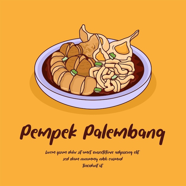 Plik wektorowy ręcznie rysowane indonezja tradycyjne jedzenie pempek palembang ilustracja