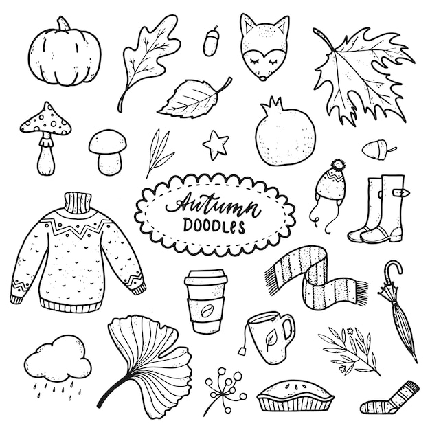 Plik wektorowy ręcznie rysowane jesień zestaw doodles