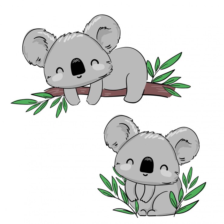 Wektor ręcznie rysowane koala na gałęzi drzewa. ręcznie rysowane słodkie dziecinna ilustracja. projekt nadruku. ilustracja.