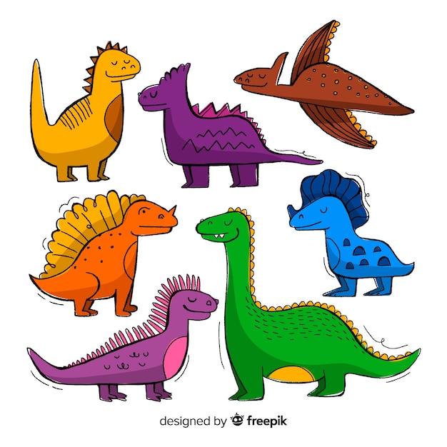 Plik wektorowy ręcznie rysowane kolekcja dinozaurów