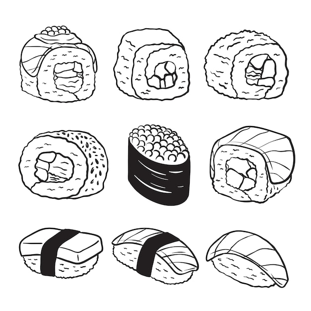 Plik wektorowy ręcznie rysowane kolekcja doodle sushi