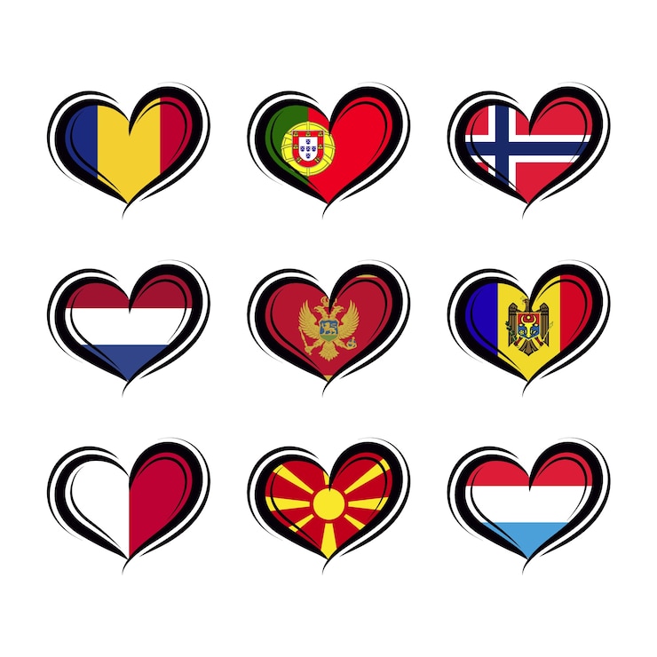 Wektor ręcznie rysowane kolekcja flag w konkursie piosenki