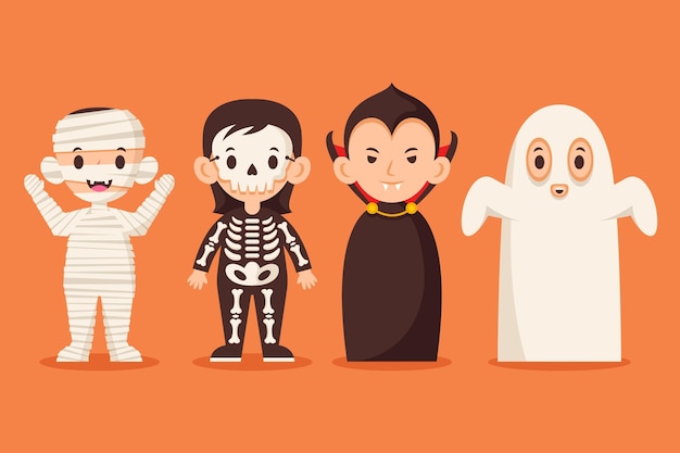 Ręcznie rysowane kolekcja kostiumów na halloween